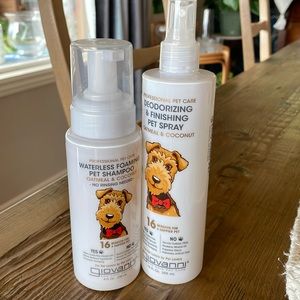 Pet care waterless shampoo and deodorizing spray. Only used once; full bottles.